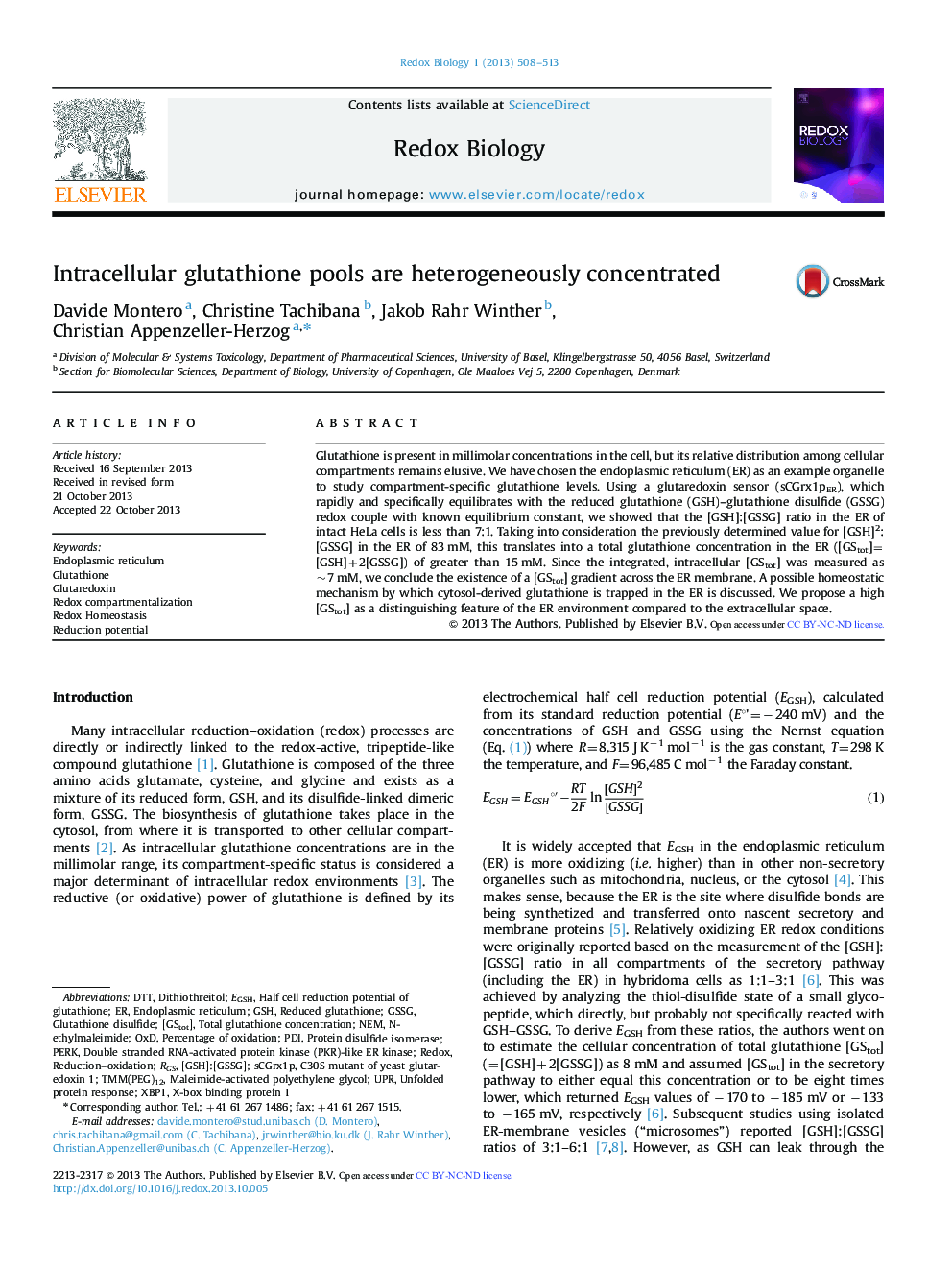 Intracellular glutathione pools are heterogeneously concentrated