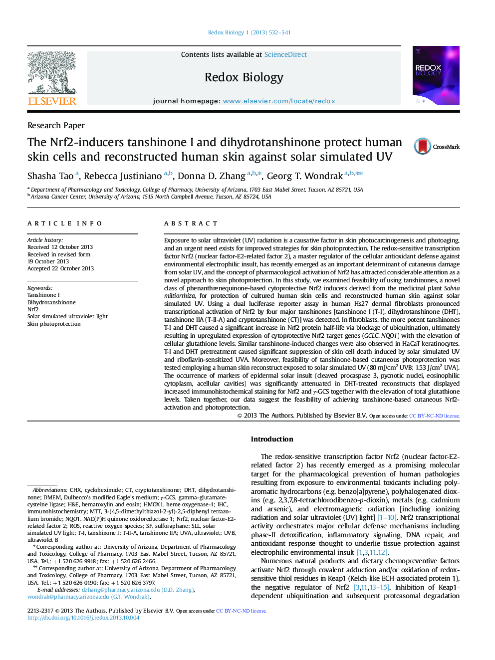 The Nrf2-inducers tanshinone I and dihydrotanshinone protect human skin cells and reconstructed human skin against solar simulated UV