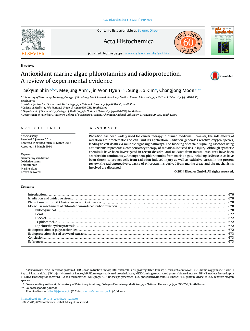Antioxidant marine algae phlorotannins and radioprotection: A review of experimental evidence