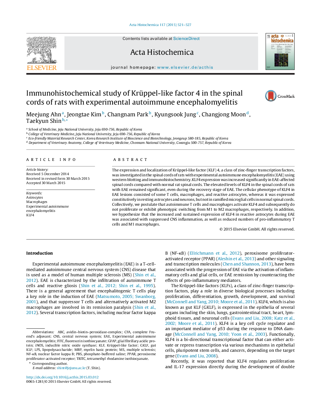 Immunohistochemical study of Krüppel-like factor 4 in the spinal cords of rats with experimental autoimmune encephalomyelitis