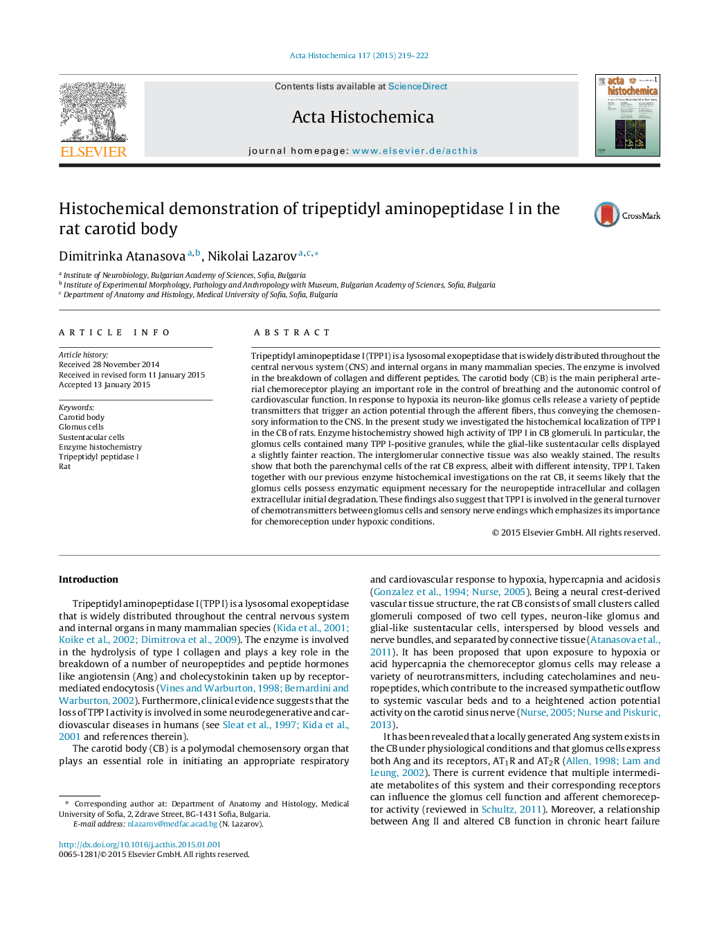 Histochemical demonstration of tripeptidyl aminopeptidase I in the rat carotid body