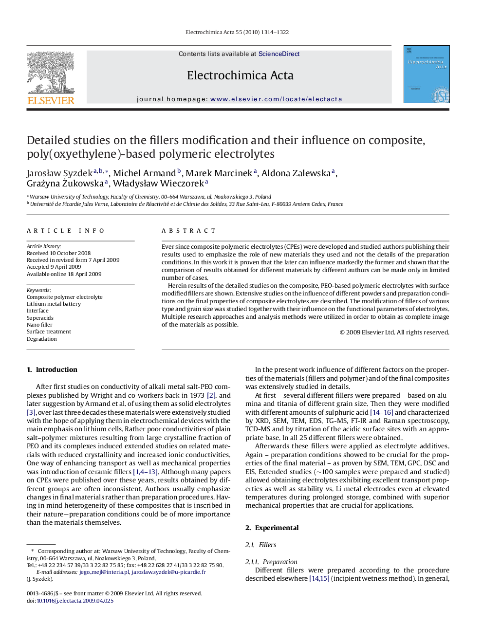 Detailed studies on the fillers modification and their influence on composite, poly(oxyethylene)-based polymeric electrolytes