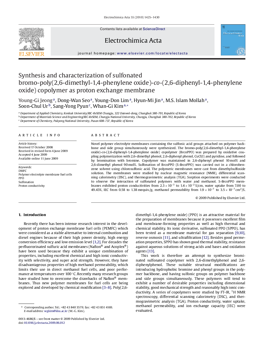 Synthesis and characterization of sulfonated bromo-poly(2,6-dimethyl-1,4-phenylene oxide)-co-(2,6-diphenyl-1,4-phenylene oxide) copolymer as proton exchange membrane