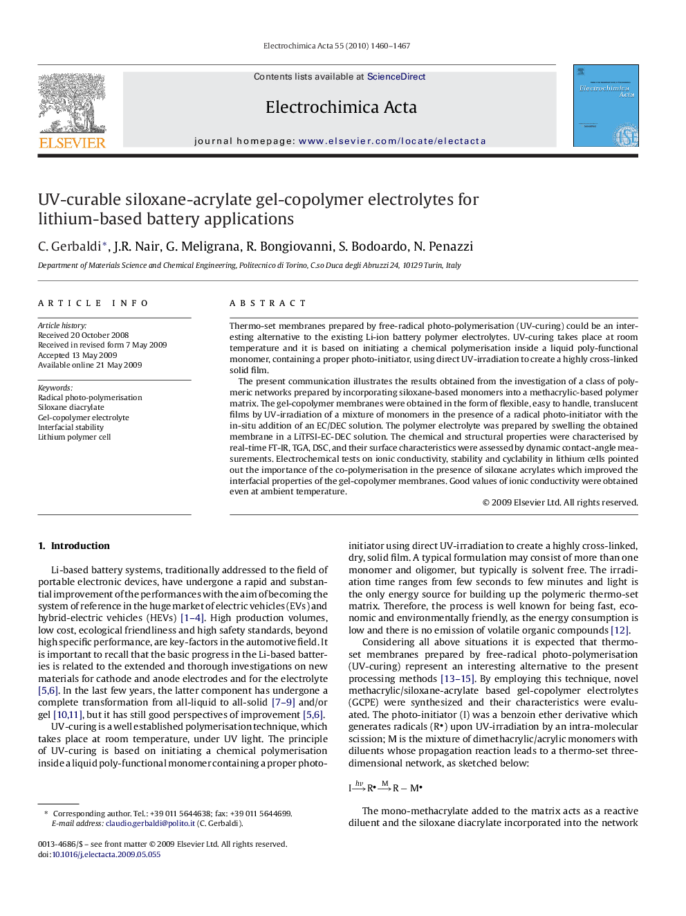 UV-curable siloxane-acrylate gel-copolymer electrolytes for lithium-based battery applications