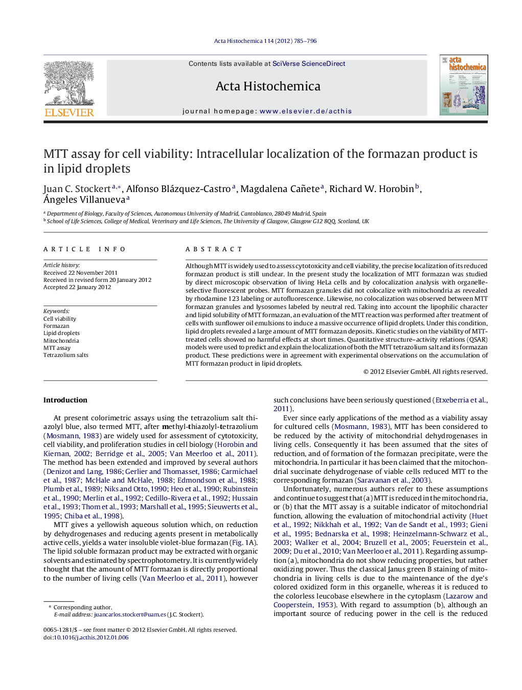 MTT assay for cell viability: Intracellular localization of the formazan product is in lipid droplets