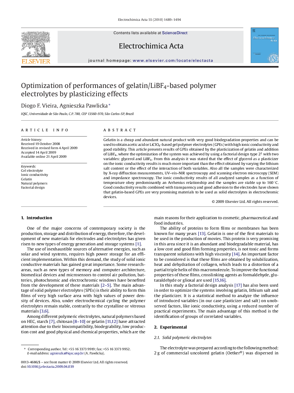 Optimization of performances of gelatin/LiBF4-based polymer electrolytes by plasticizing effects