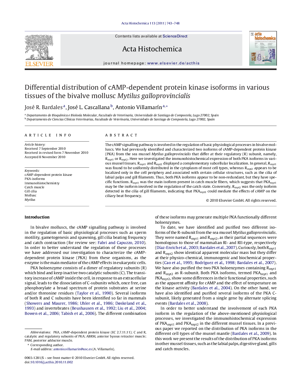 Differential distribution of cAMP-dependent protein kinase isoforms in various tissues of the bivalve mollusc Mytilus galloprovincialis