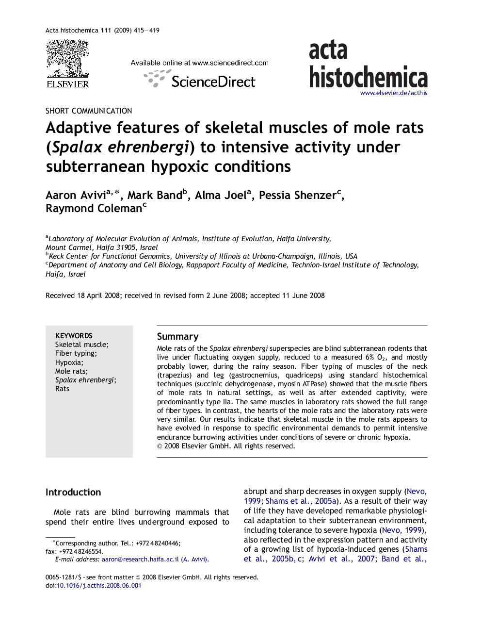 Adaptive features of skeletal muscles of mole rats (Spalax ehrenbergi) to intensive activity under subterranean hypoxic conditions