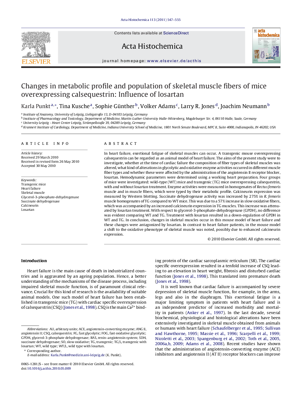 Changes in metabolic profile and population of skeletal muscle fibers of mice overexpressing calsequestrin: Influence of losartan