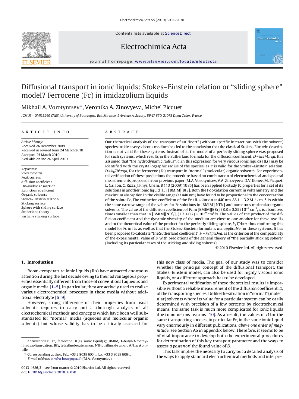 Diffusional transport in ionic liquids: Stokes–Einstein relation or “sliding sphere” model? Ferrocene (Fc) in imidazolium liquids