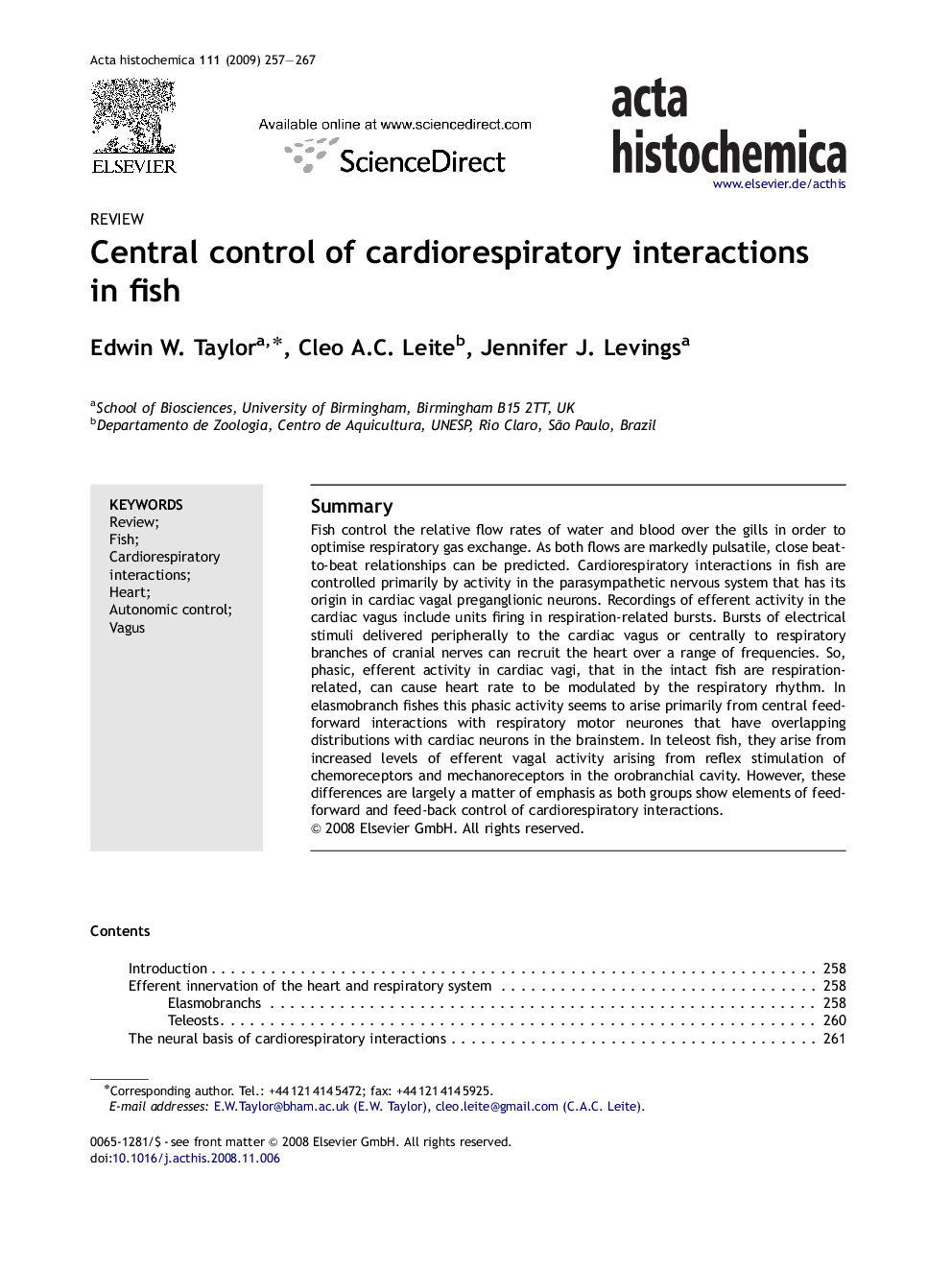 Central control of cardiorespiratory interactions in fish