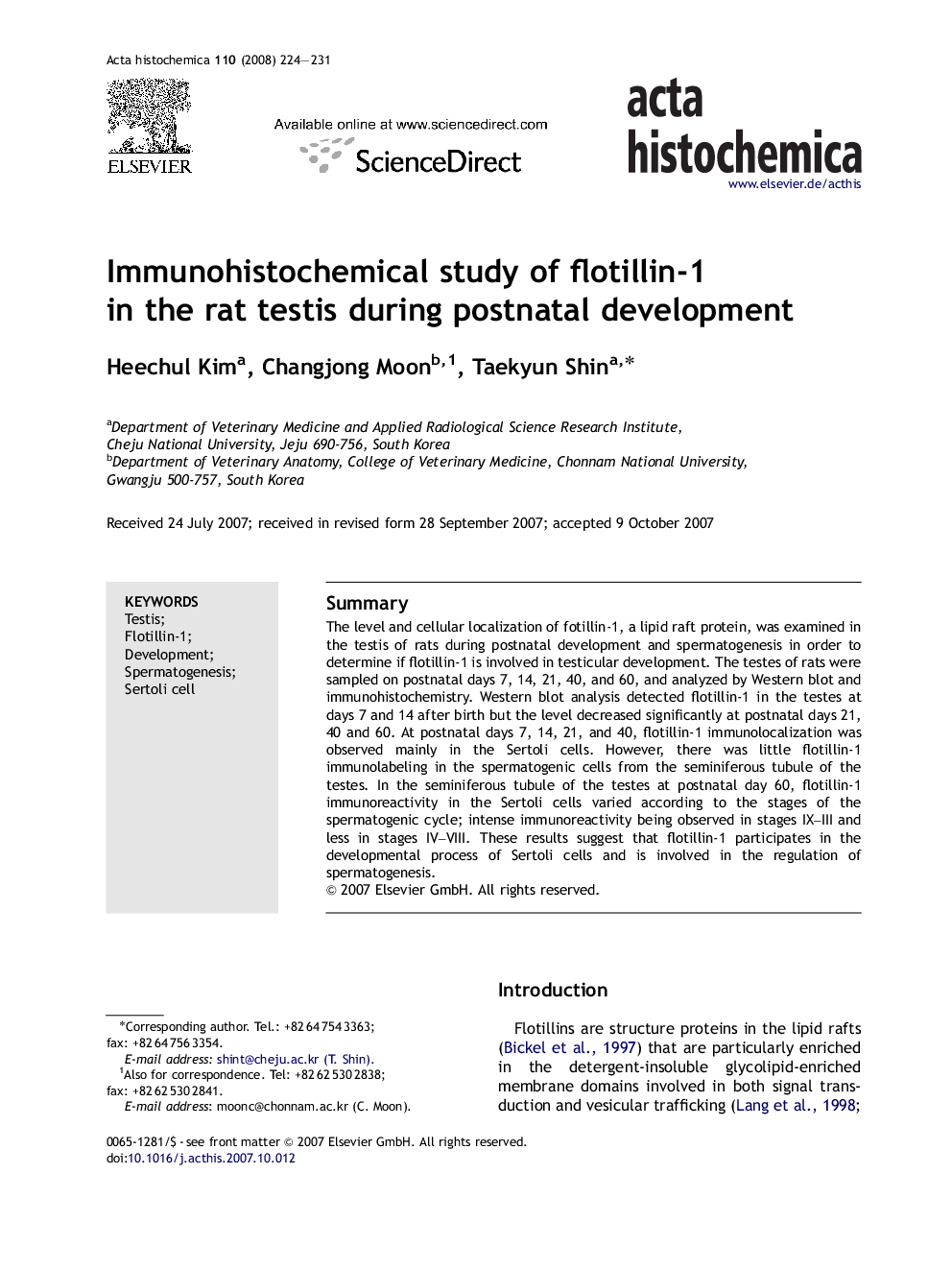 Immunohistochemical study of flotillin-1 in the rat testis during postnatal development