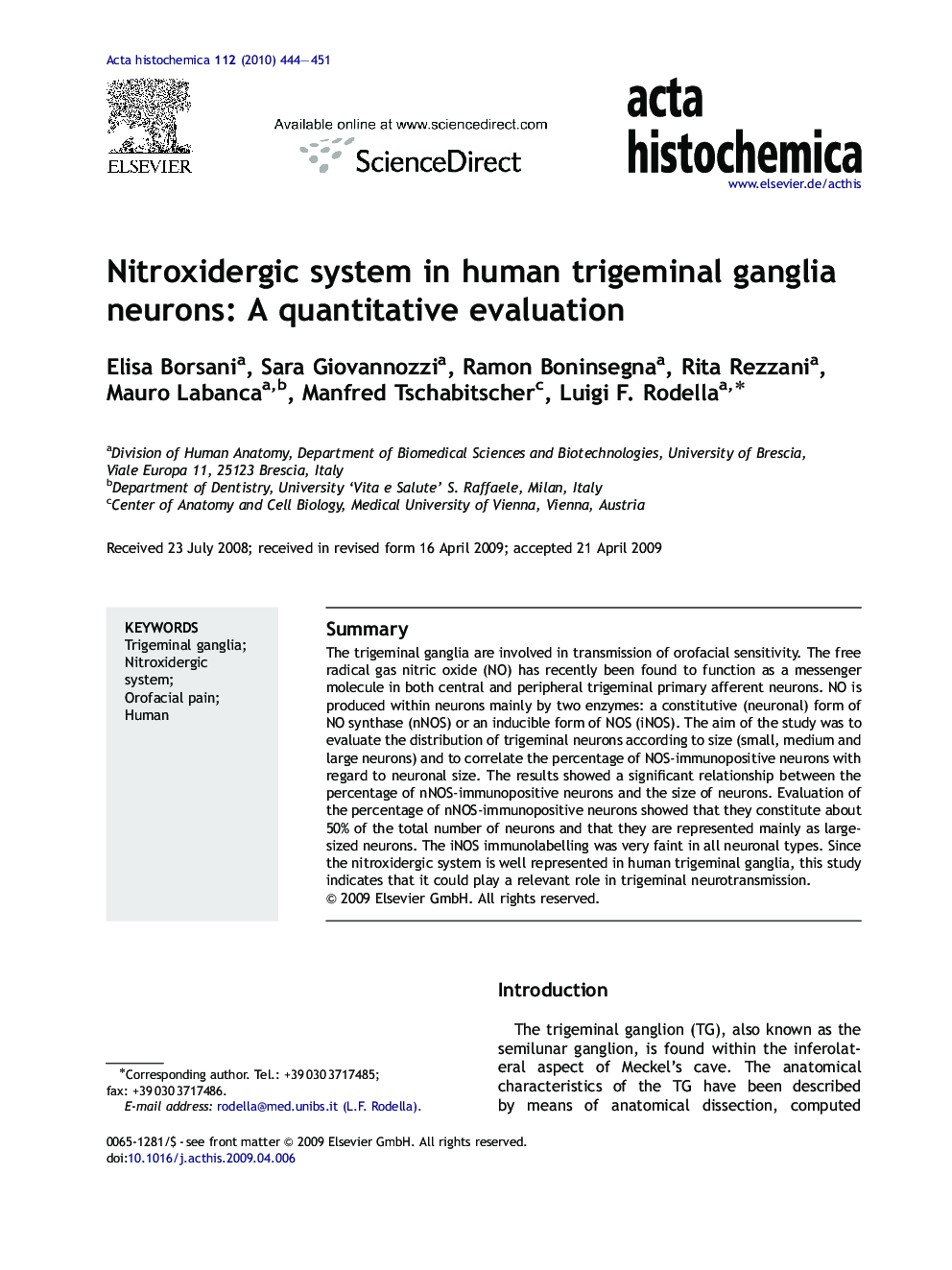 Nitroxidergic system in human trigeminal ganglia neurons: A quantitative evaluation