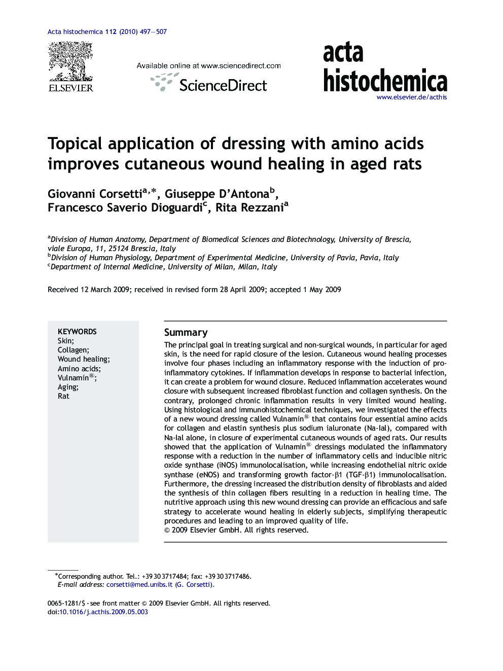Topical application of dressing with amino acids improves cutaneous wound healing in aged rats