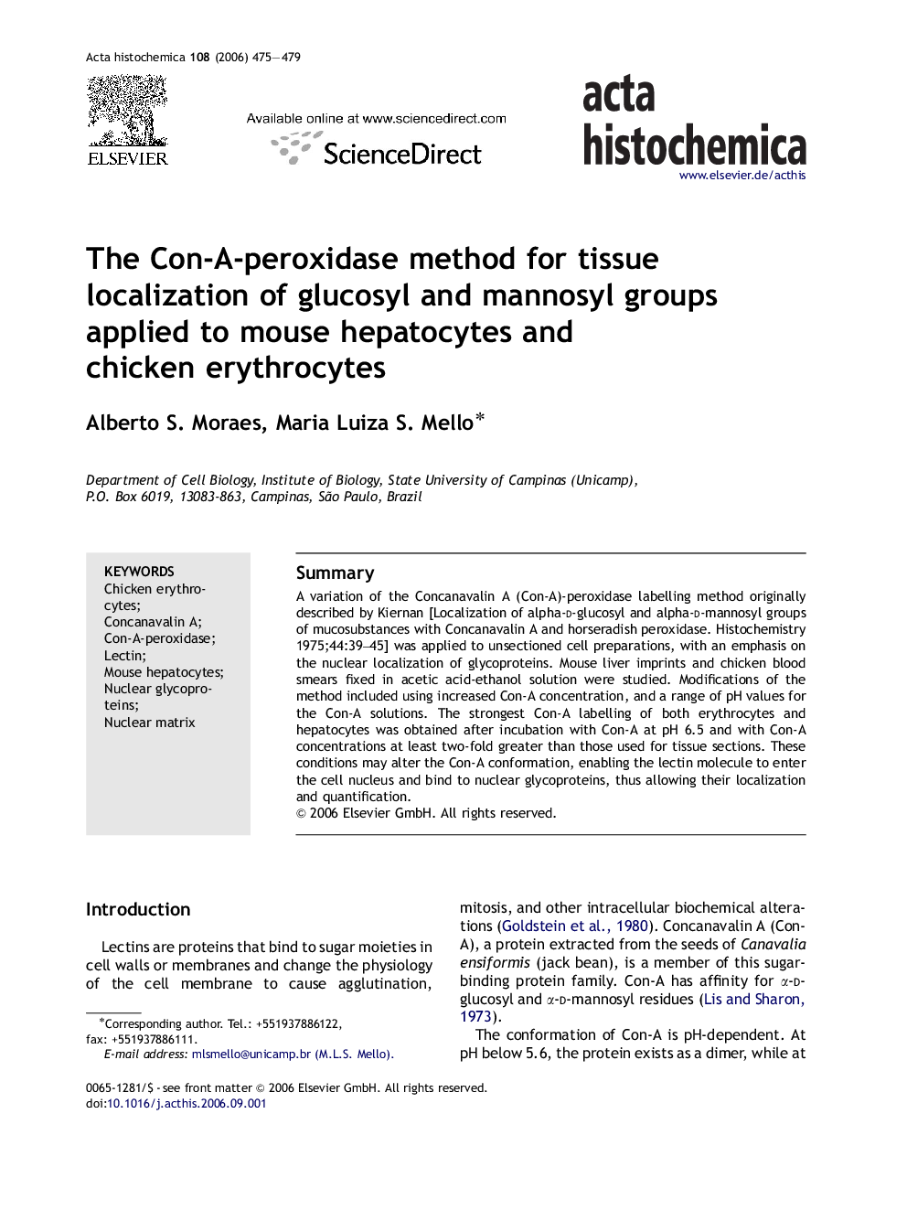 The Con-A-peroxidase method for tissue localization of glucosyl and mannosyl groups applied to mouse hepatocytes and chicken erythrocytes