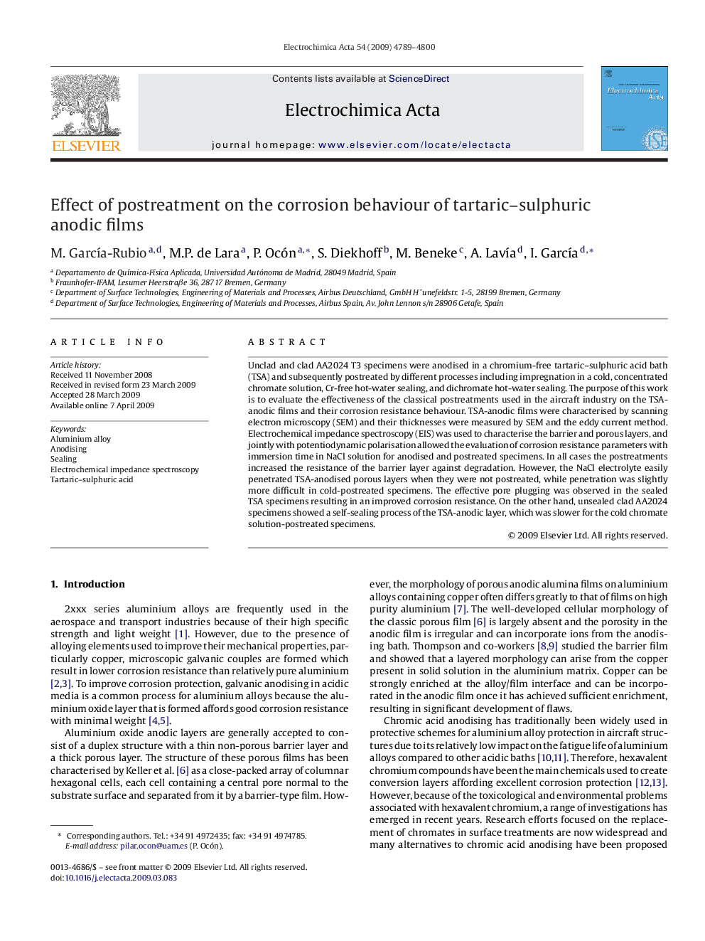 Effect of postreatment on the corrosion behaviour of tartaric–sulphuric anodic films