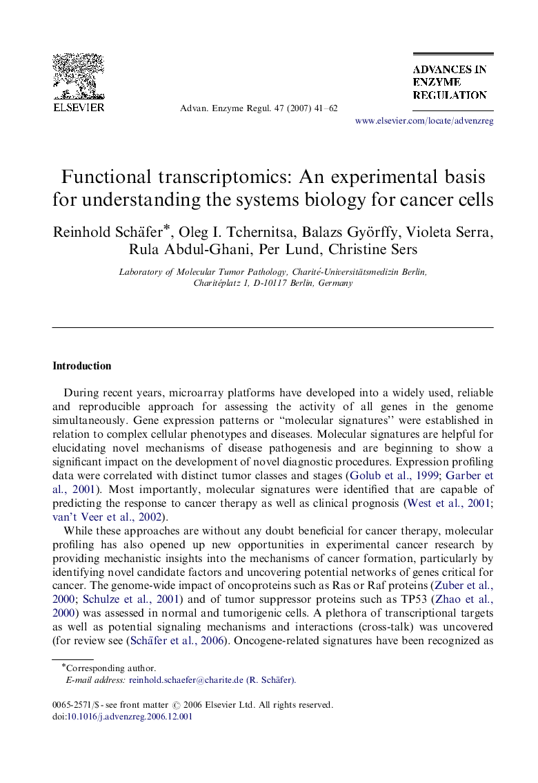 عکس صفحه اول مقاله: Functional transcriptomics: An experimental basis for understanding the systems biology for cancer cells Functional transcriptomics: An experimental basis for understanding the systems biology for cancer cells