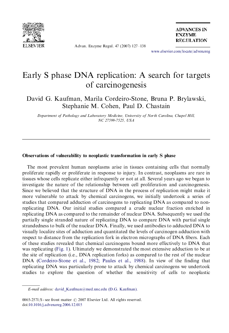 عکس صفحه اول مقاله: Early S phase DNA replication: A search for targets of carcinogenesis Early S phase DNA replication: A search for targets of carcinogenesis