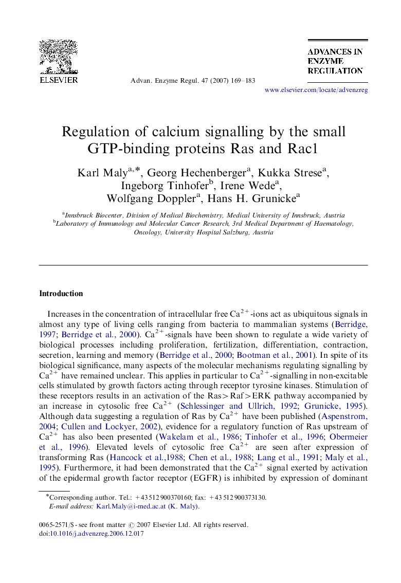 عکس صفحه اول مقاله: Regulation of calcium signalling by the small GTP-binding proteins Ras and Rac1 Regulation of calcium signalling by the small GTP-binding proteins Ras and Rac1