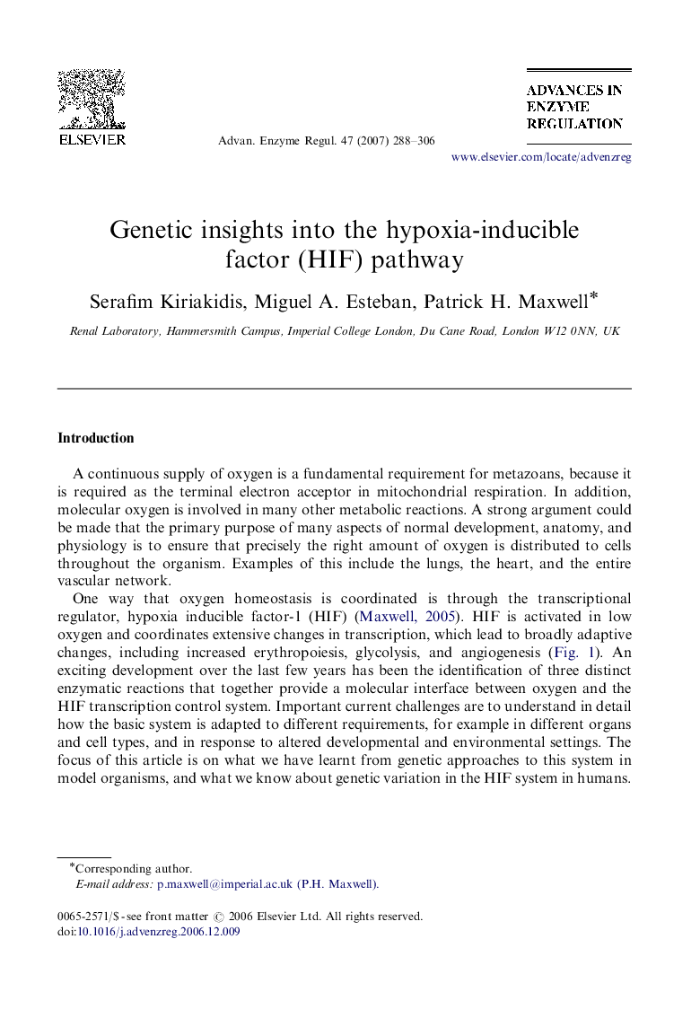 عکس صفحه اول مقاله: Genetic insights into the hypoxia-inducible factor (HIF) pathway Genetic insights into the hypoxia-inducible factor (HIF) pathway