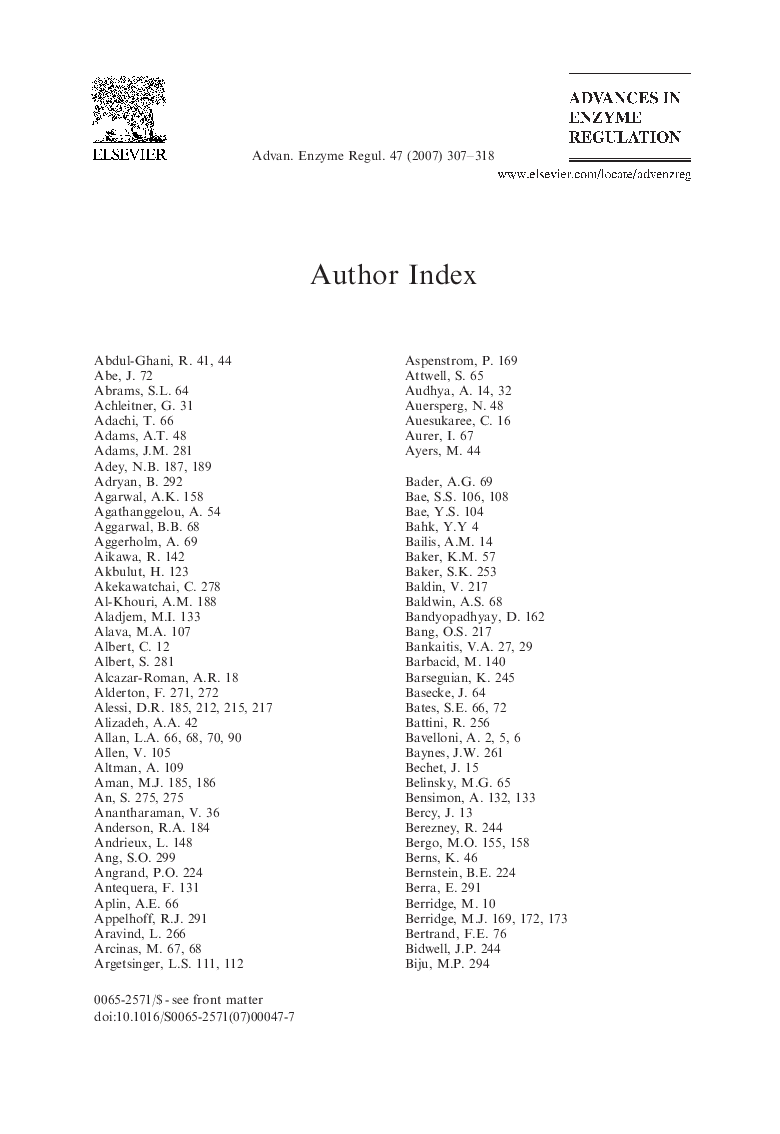 عکس صفحه اول مقاله: Author index Author index