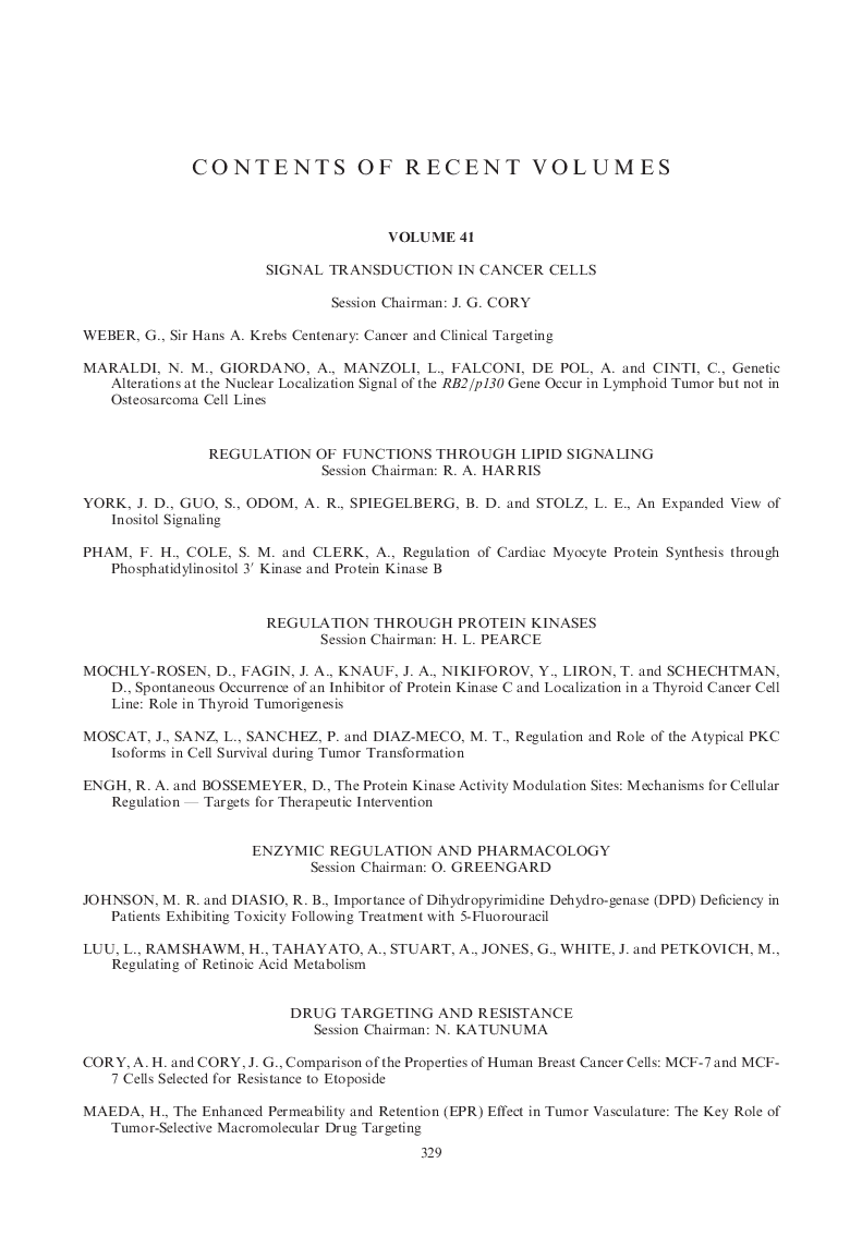 عکس صفحه اول مقاله: Contents of Recent Volumes Contents of Recent Volumes