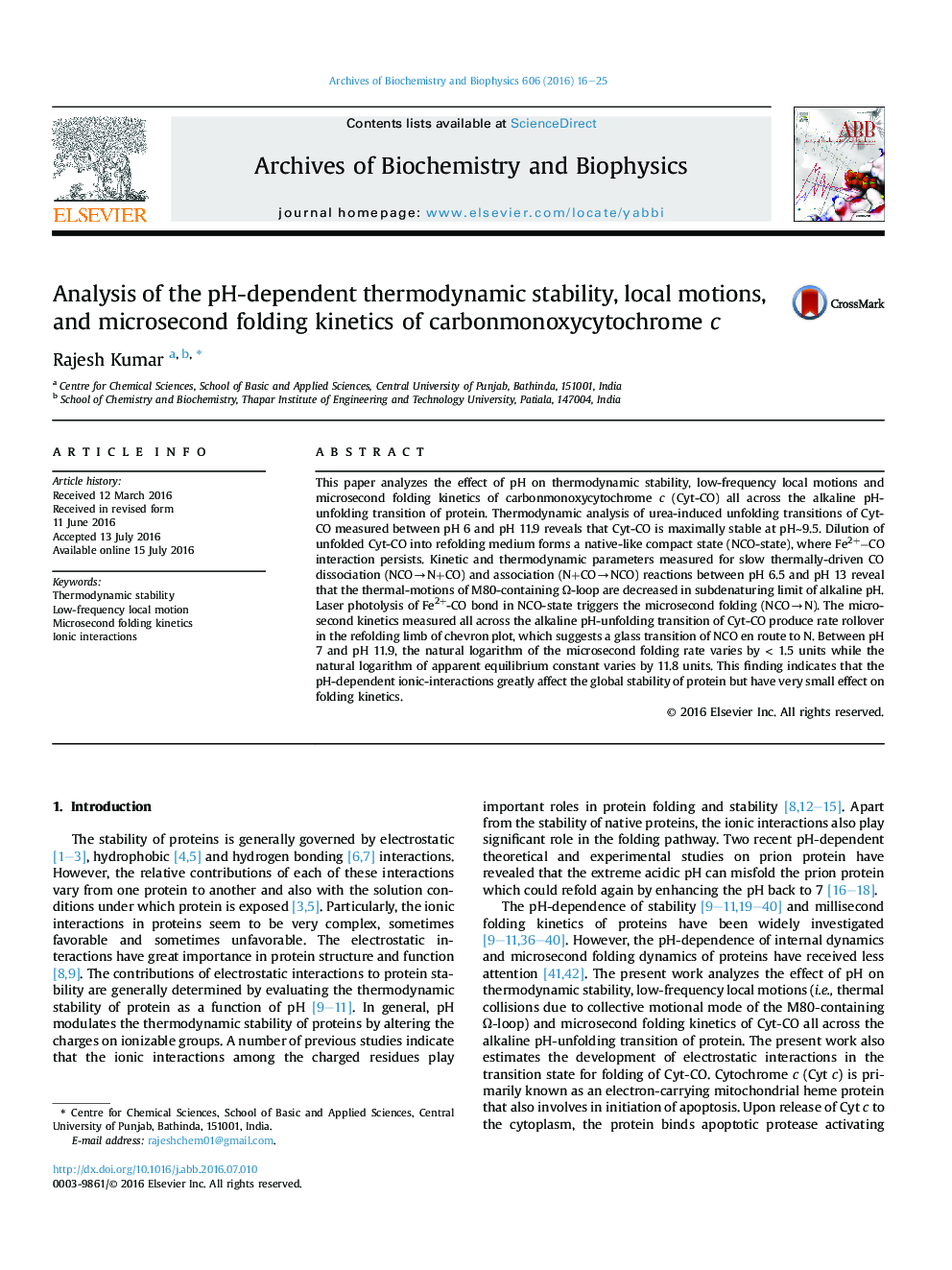 Analysis of the pH-dependent thermodynamic stability, local motions, and microsecond folding kinetics of carbonmonoxycytochrome c