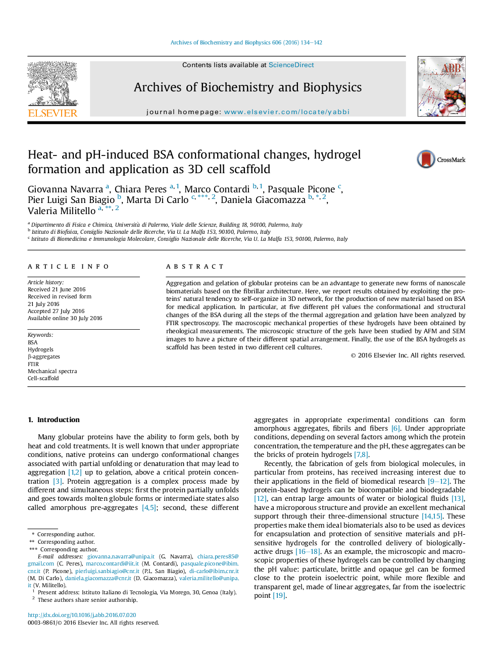 Heat- and pH-induced BSA conformational changes, hydrogel formation and application as 3D cell scaffold