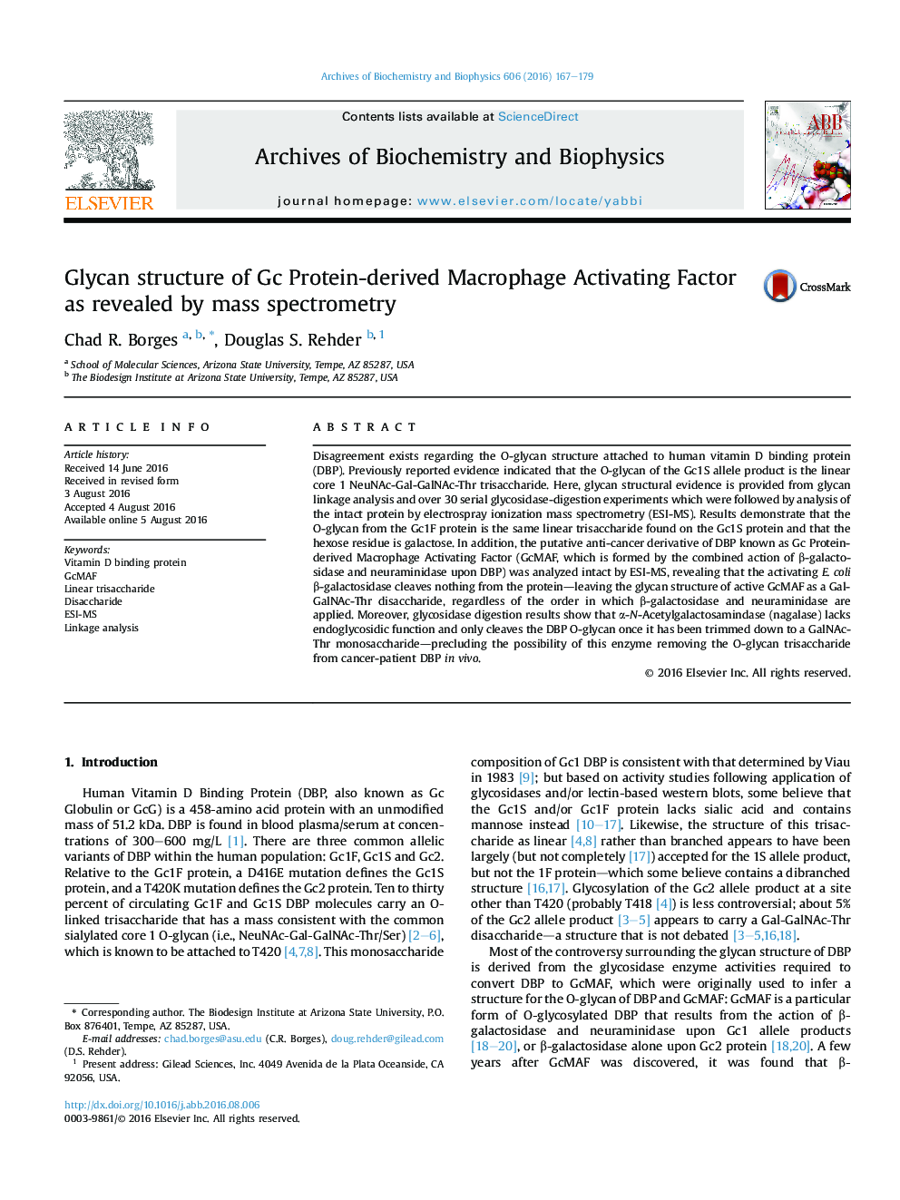 Glycan structure of Gc Protein-derived Macrophage Activating Factor as revealed by mass spectrometry