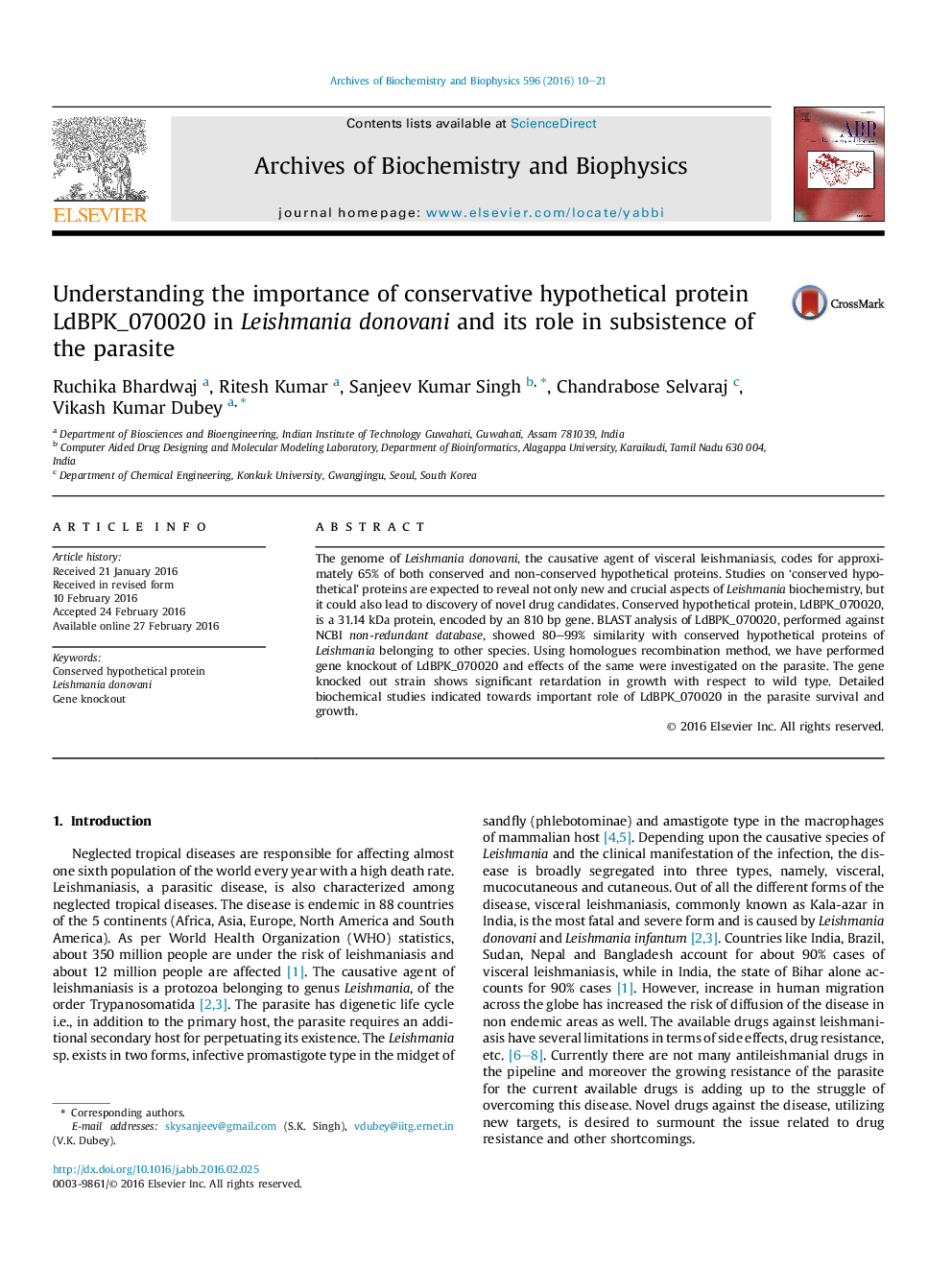 Understanding the importance of conservative hypothetical protein LdBPK_070020 in Leishmania donovani and its role in subsistence of the parasite