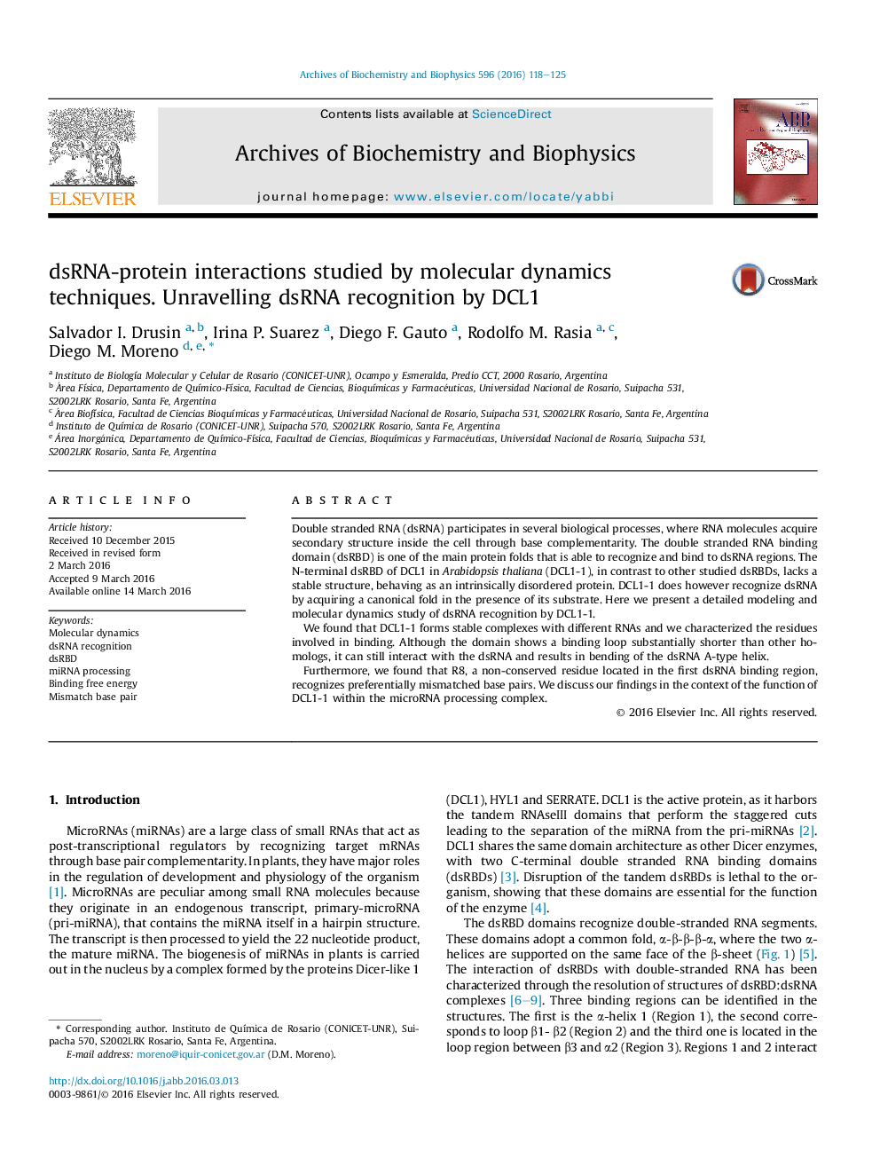 dsRNA-protein interactions studied by molecular dynamics techniques. Unravelling dsRNA recognition by DCL1