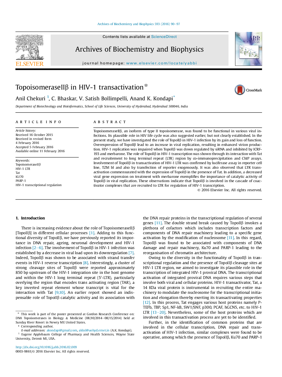 TopoisomeraseIIβ in HIV-1 transactivation 