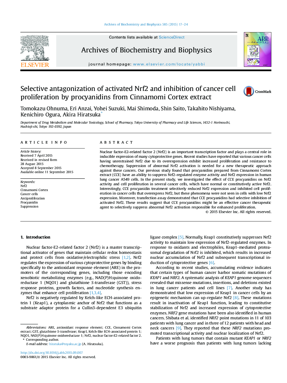 Selective antagonization of activated Nrf2 and inhibition of cancer cell proliferation by procyanidins from Cinnamomi Cortex extract