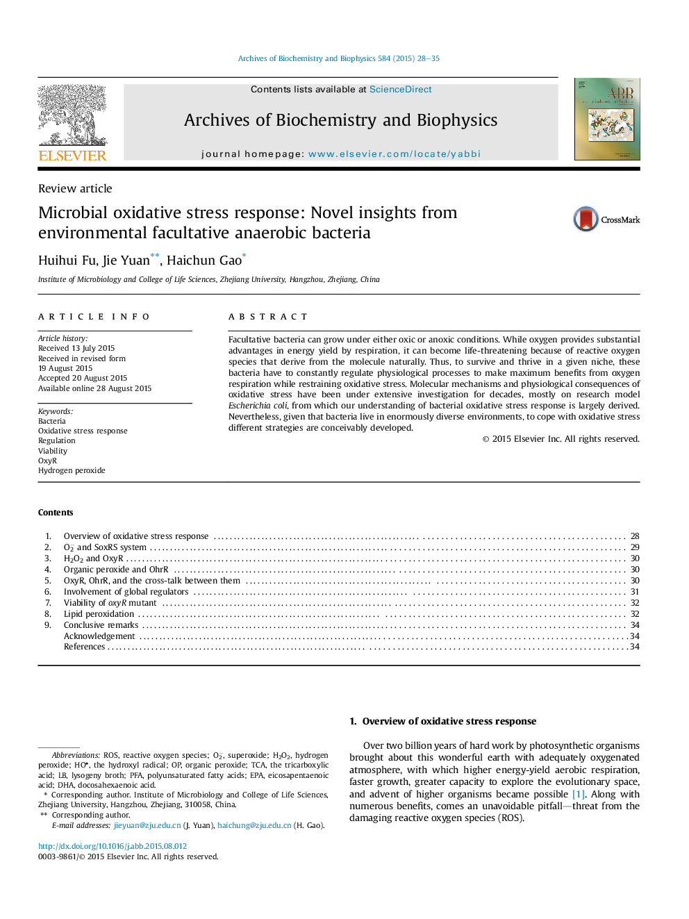 Microbial oxidative stress response: Novel insights from environmental facultative anaerobic bacteria