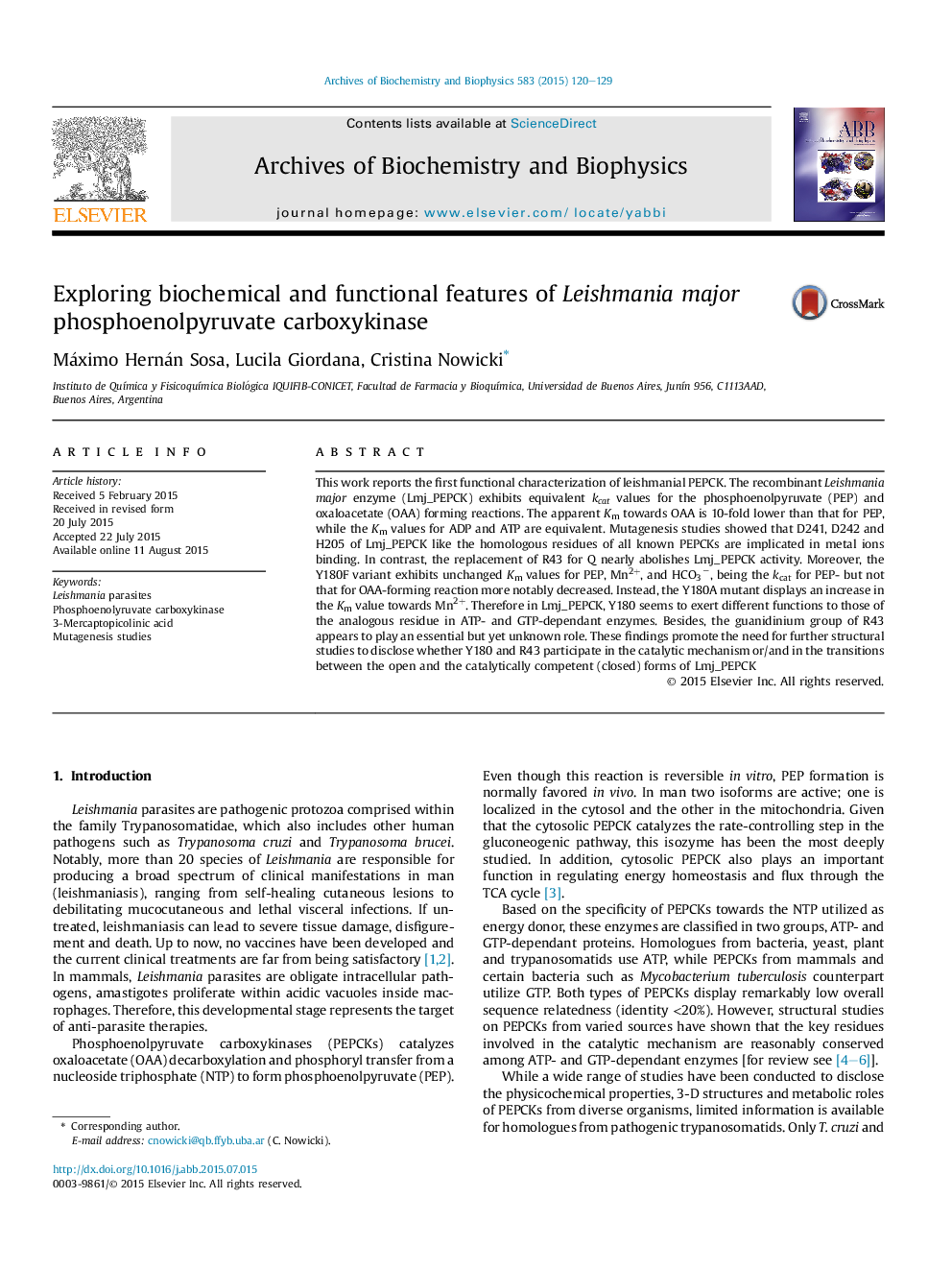 Exploring biochemical and functional features of Leishmania major phosphoenolpyruvate carboxykinase