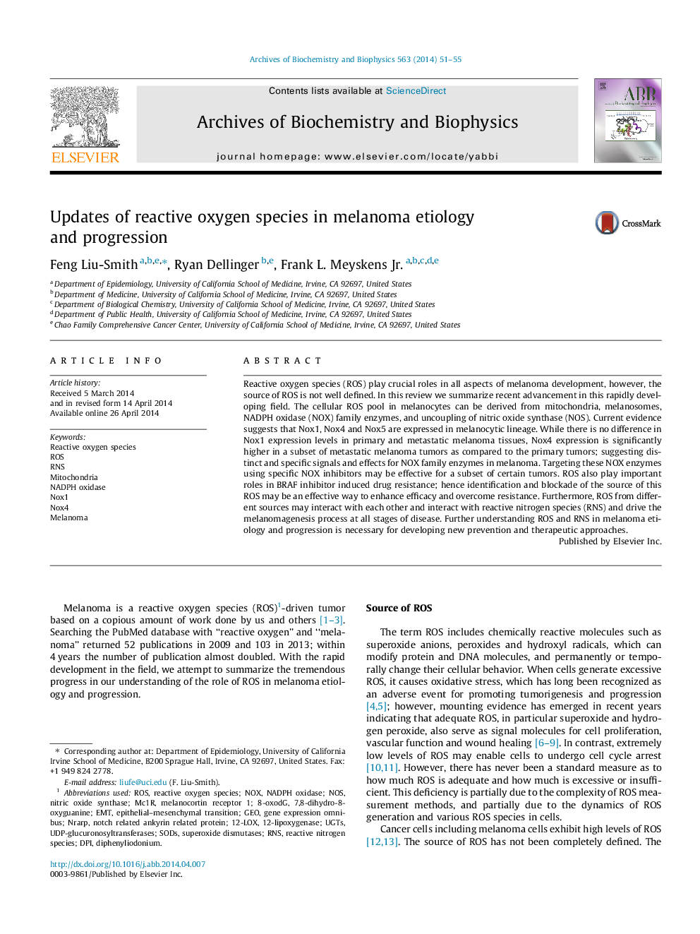 Updates of reactive oxygen species in melanoma etiology and progression