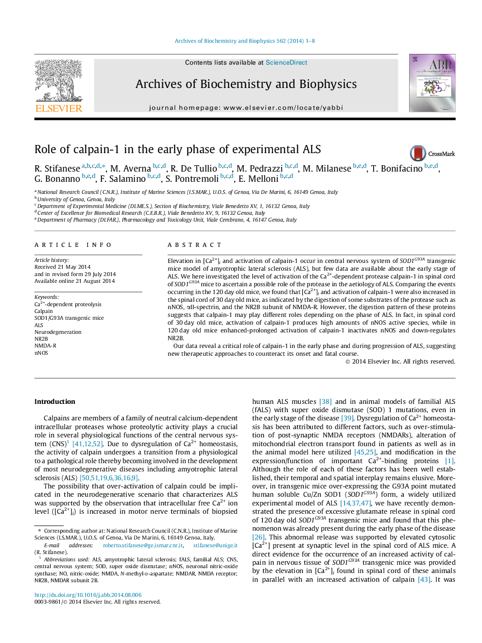 Role of calpain-1 in the early phase of experimental ALS