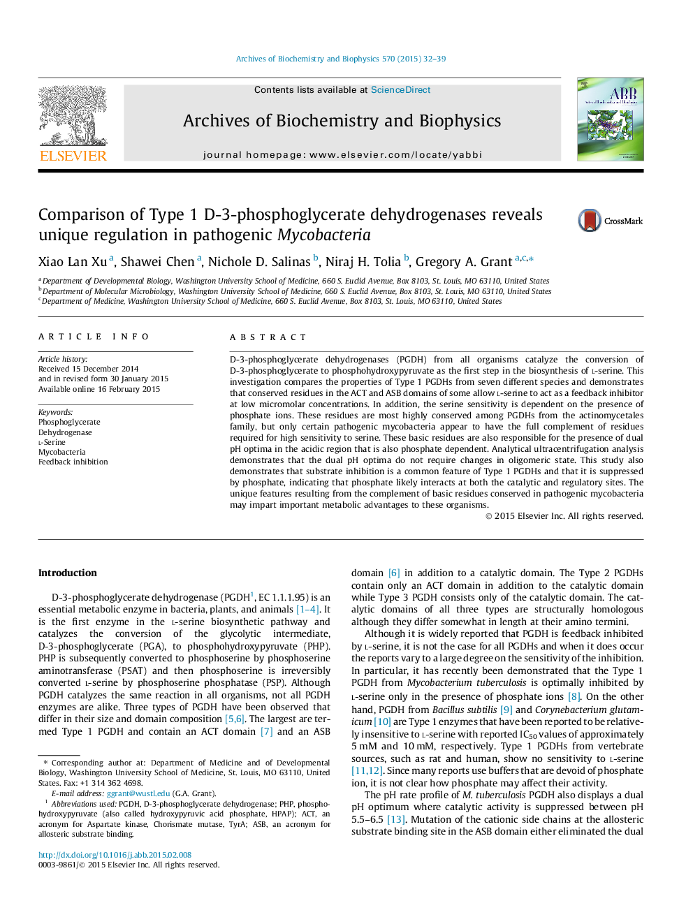 عکس صفحه اول مقاله: Comparison of Type 1 D-3-phosphoglycerate dehydrogenases reveals unique regulation in pathogenic Mycobacteria Comparison of Type 1 D-3-phosphoglycerate dehydrogenases reveals unique regulation in pathogenic Mycobacteria