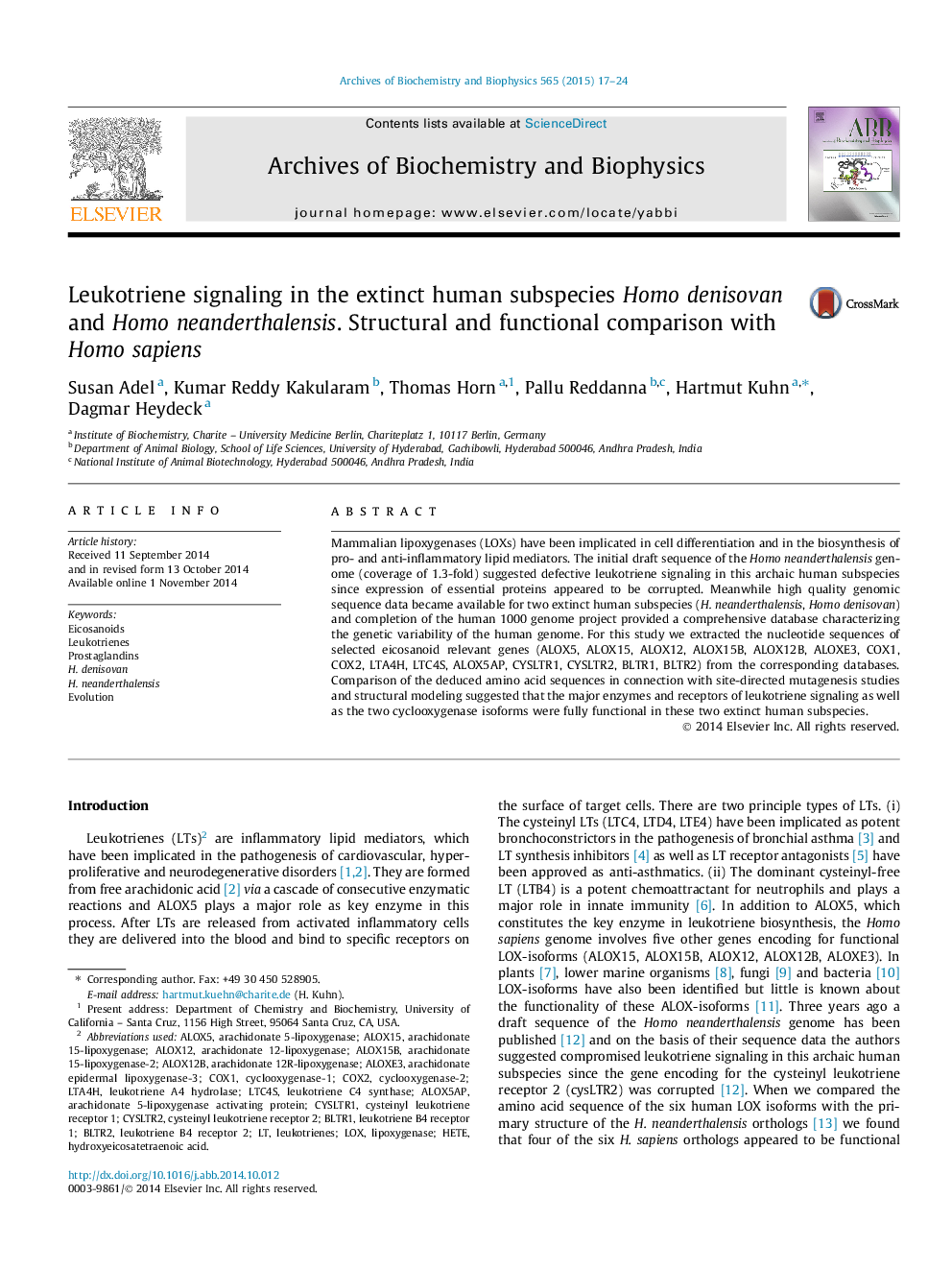 Leukotriene signaling in the extinct human subspecies Homo denisovan and Homo neanderthalensis. Structural and functional comparison with Homo sapiens