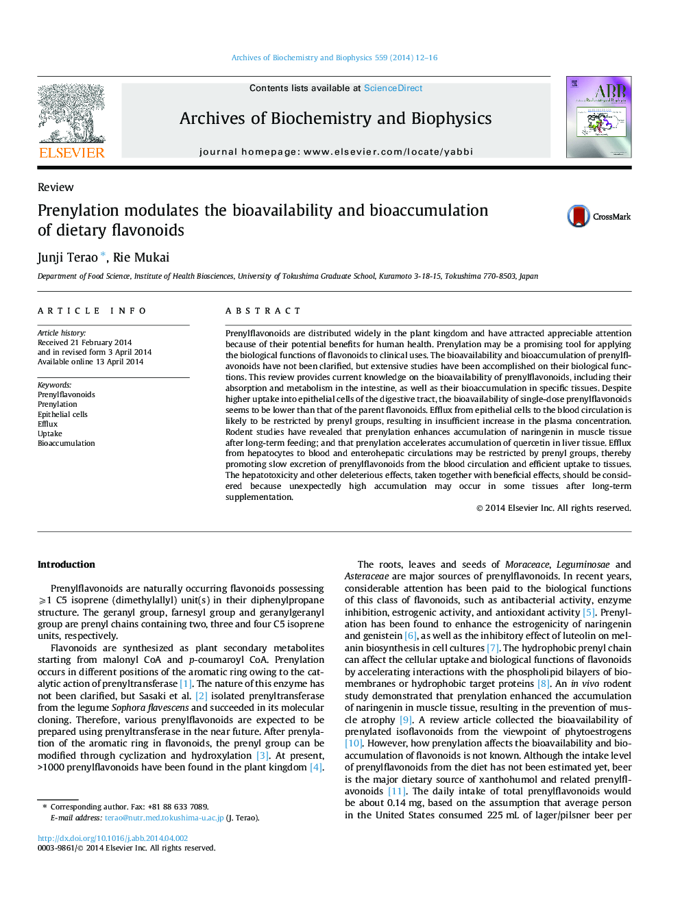 Prenylation modulates the bioavailability and bioaccumulation of dietary flavonoids