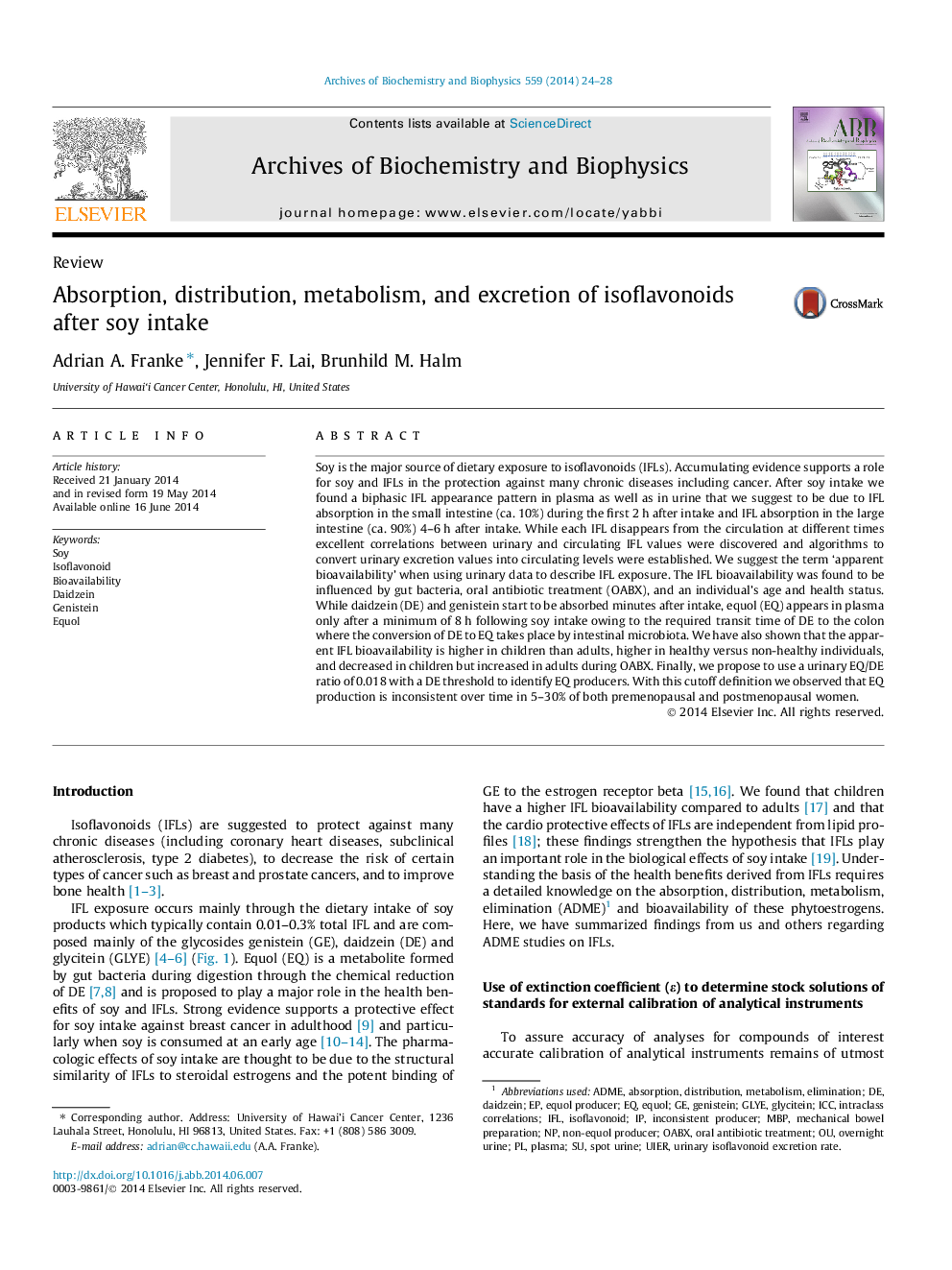 Absorption, distribution, metabolism, and excretion of isoflavonoids after soy intake