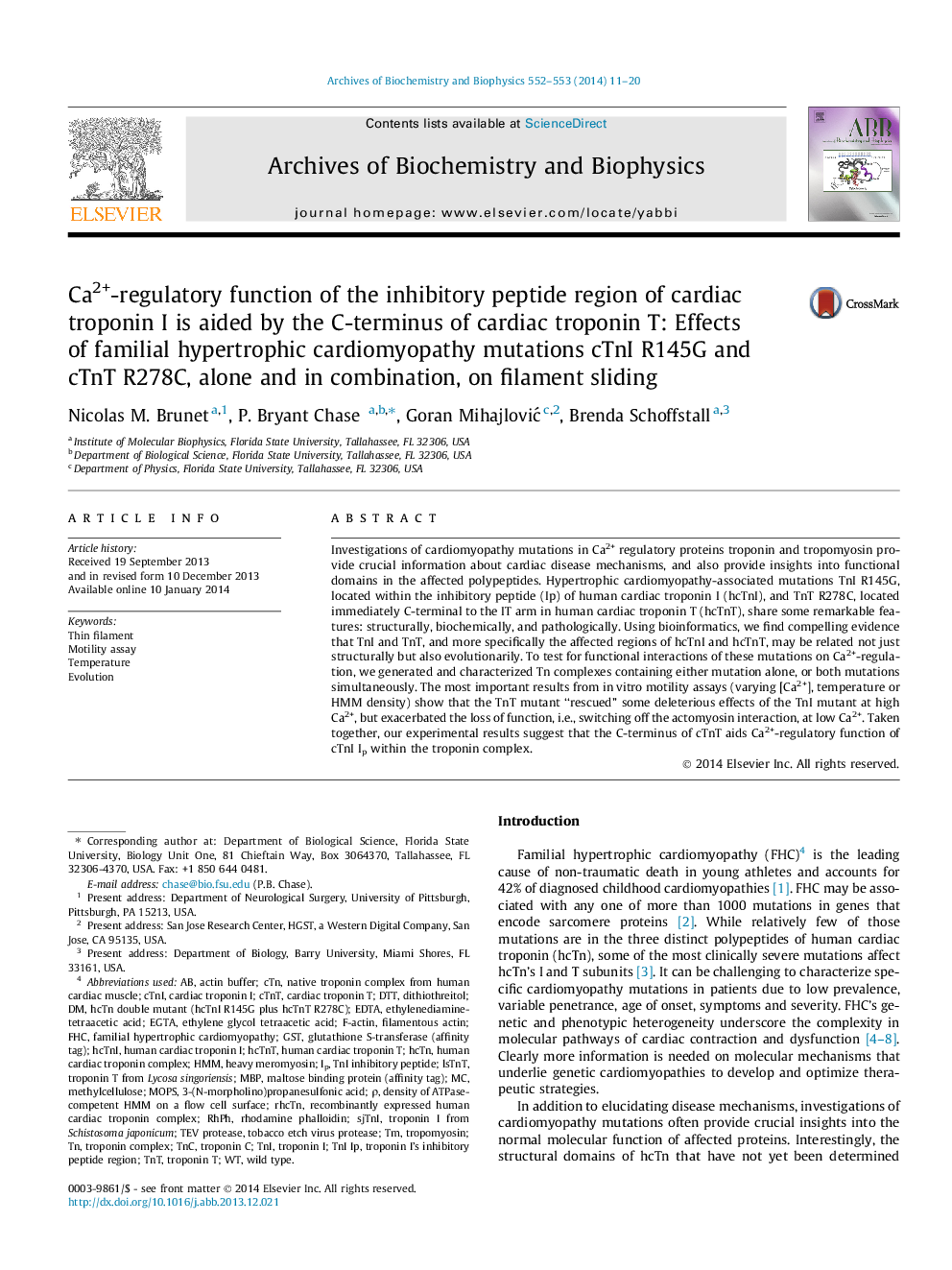 Ca2+-regulatory function of the inhibitory peptide region of cardiac troponin I is aided by the C-terminus of cardiac troponin T: Effects of familial hypertrophic cardiomyopathy mutations cTnI R145G and cTnT R278C, alone and in combination, on filament sl