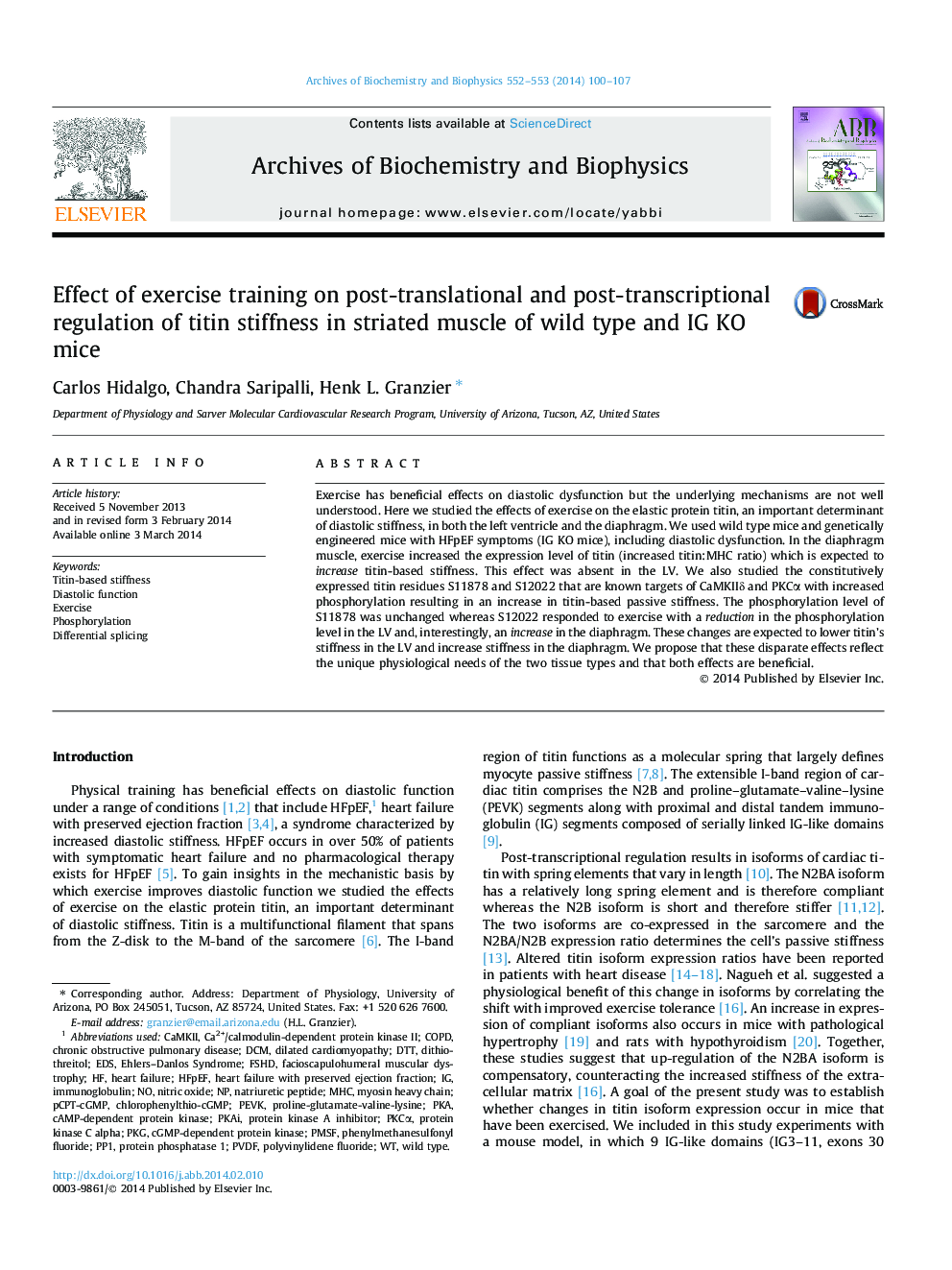 Effect of exercise training on post-translational and post-transcriptional regulation of titin stiffness in striated muscle of wild type and IG KO mice