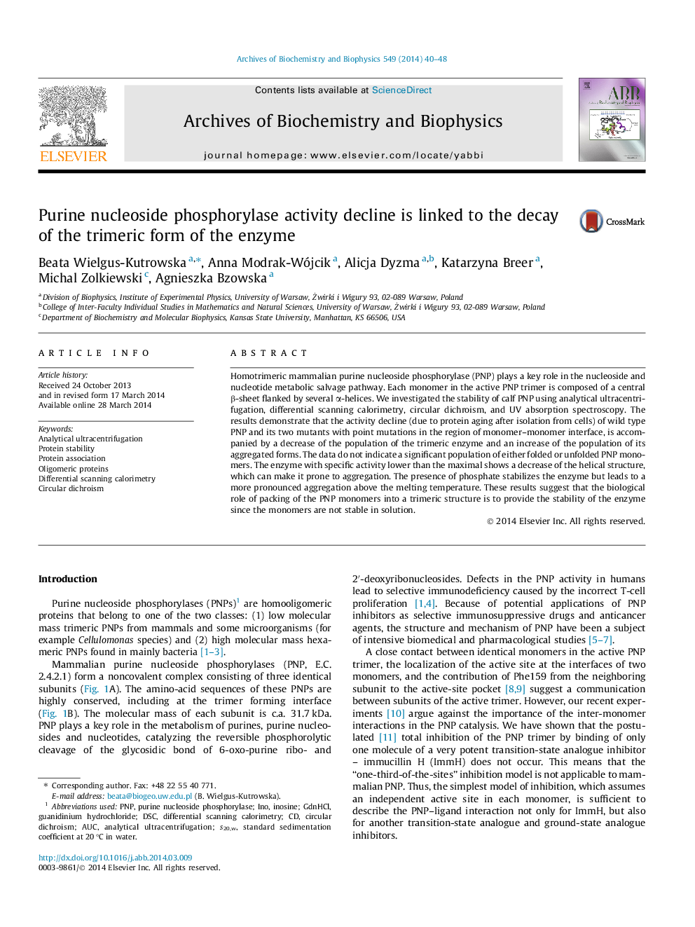 Purine nucleoside phosphorylase activity decline is linked to the decay of the trimeric form of the enzyme