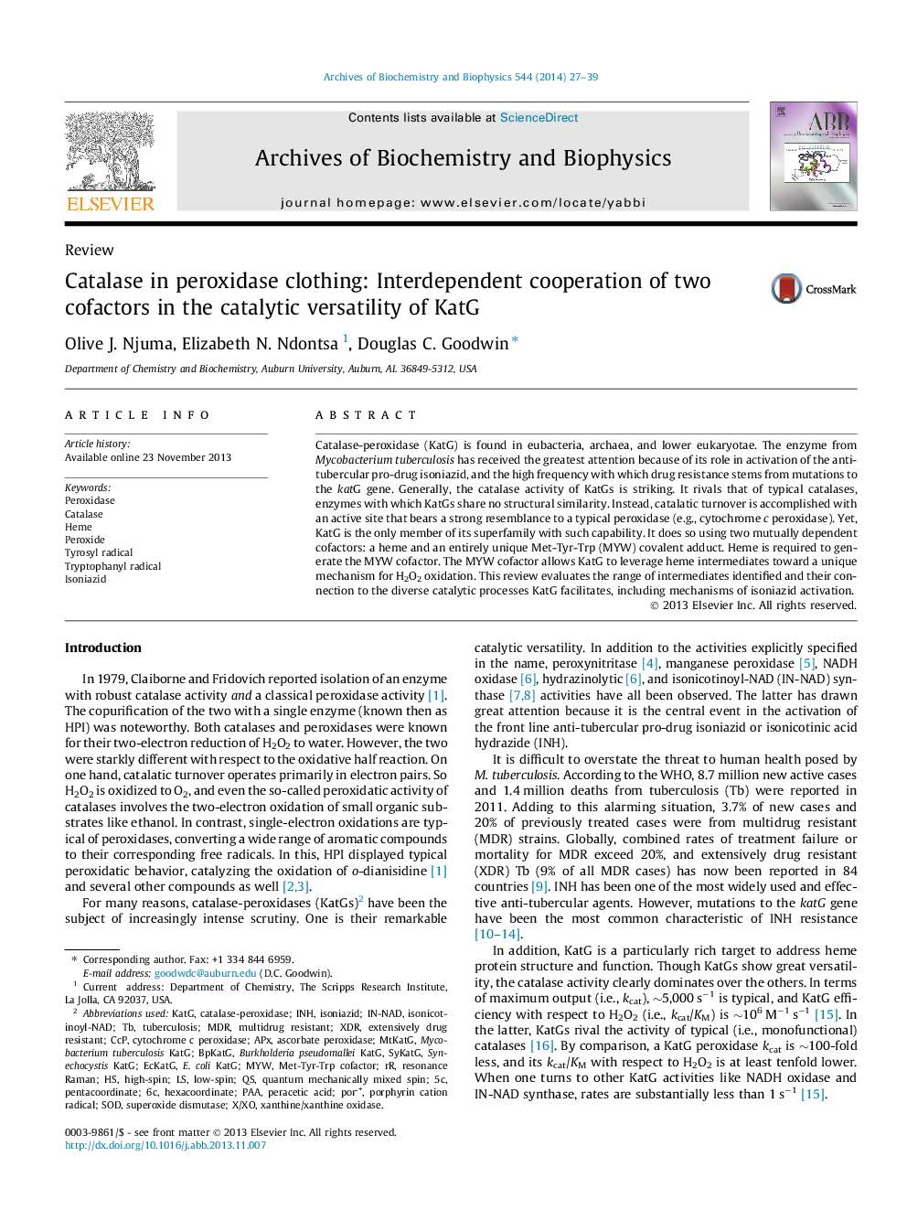 Catalase in peroxidase clothing: Interdependent cooperation of two cofactors in the catalytic versatility of KatG