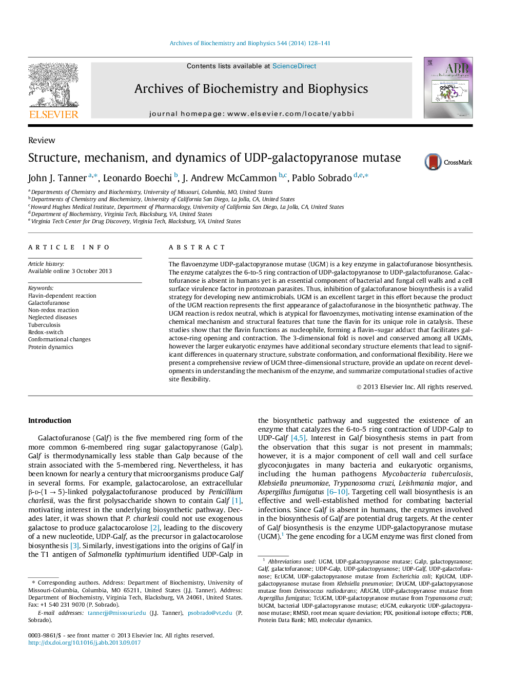 Structure, mechanism, and dynamics of UDP-galactopyranose mutase