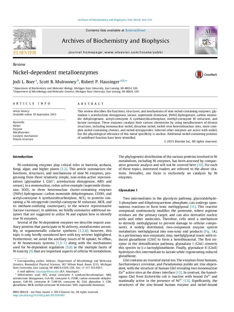 Nickel-dependent metalloenzymes