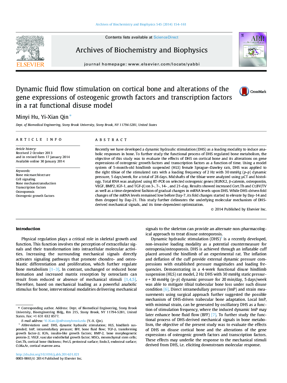 Dynamic fluid flow stimulation on cortical bone and alterations of the gene expressions of osteogenic growth factors and transcription factors in a rat functional disuse model