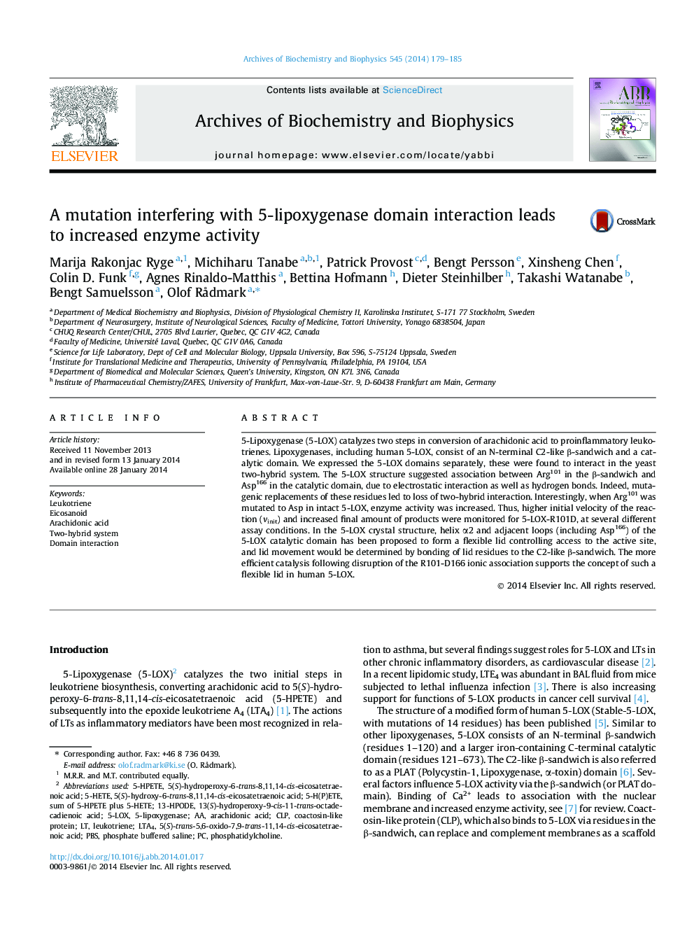 A mutation interfering with 5-lipoxygenase domain interaction leads to increased enzyme activity