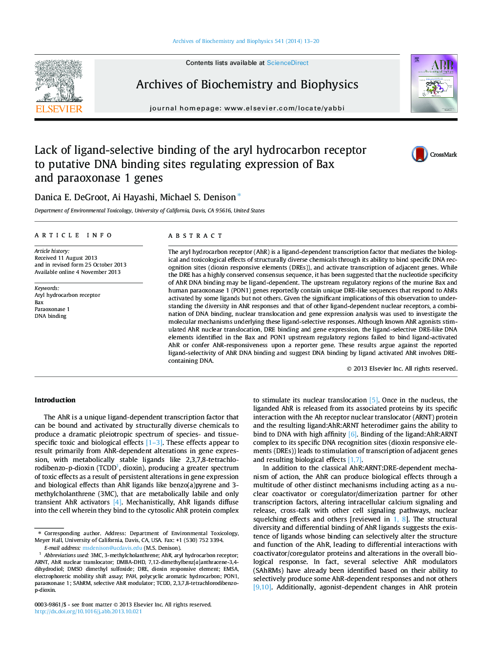 Lack of ligand-selective binding of the aryl hydrocarbon receptor to putative DNA binding sites regulating expression of Bax and paraoxonase 1 genes